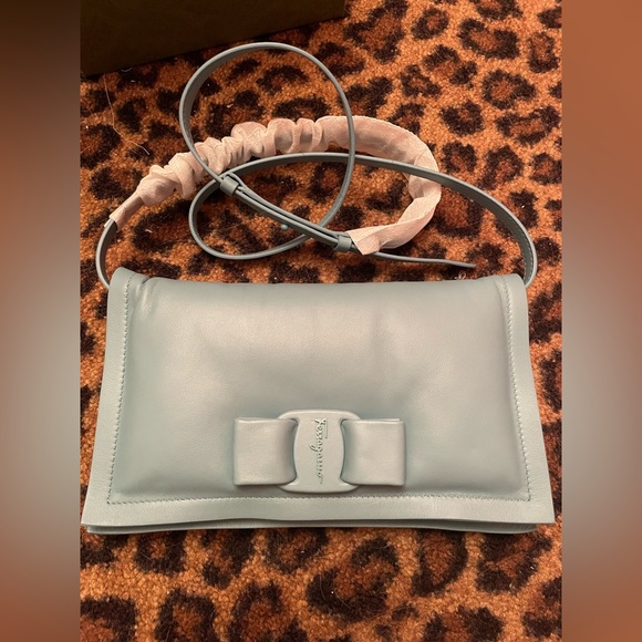 Powder Blue Ferragamo Leather Shoulder and Clutch Bag with adjustable strap. - Picture 6 of 7